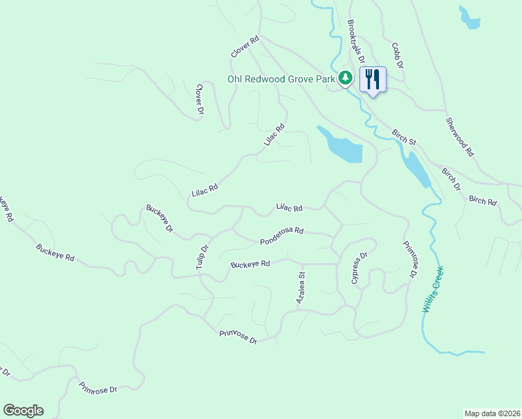 map of restaurants, bars, coffee shops, grocery stores, and more near 24259 Lilac Road in Willits