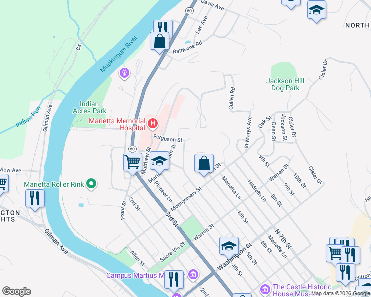 map of restaurants, bars, coffee shops, grocery stores, and more near 912 Garfield Avenue in Marietta