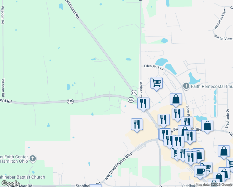 map of restaurants, bars, coffee shops, grocery stores, and more near 1194 Old Oxford Road in Hamilton