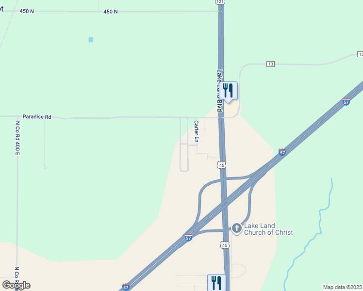 map of restaurants, bars, coffee shops, grocery stores, and more near 4754-4798 Carter Lane in Mattoon