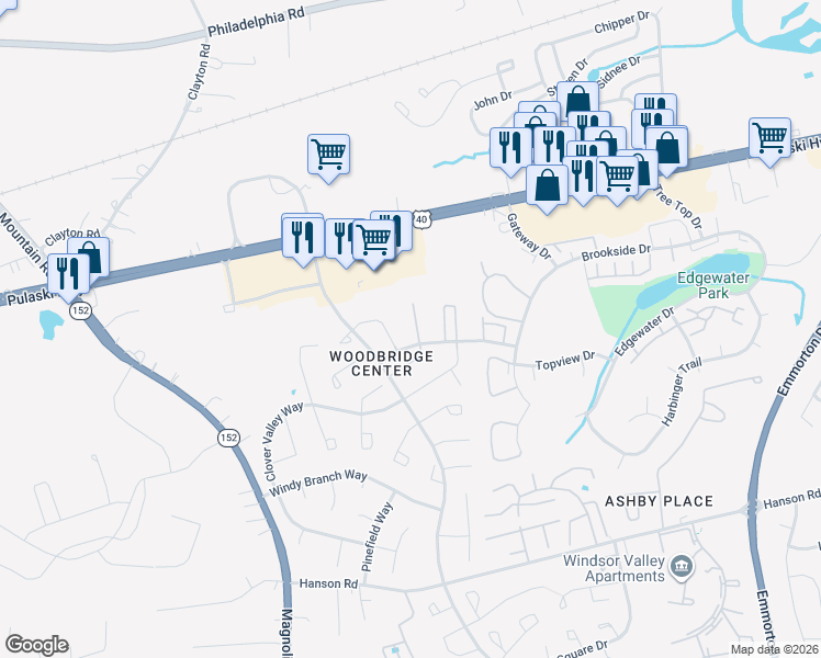 map of restaurants, bars, coffee shops, grocery stores, and more near 900 Cedar Crest Court North in Edgewood