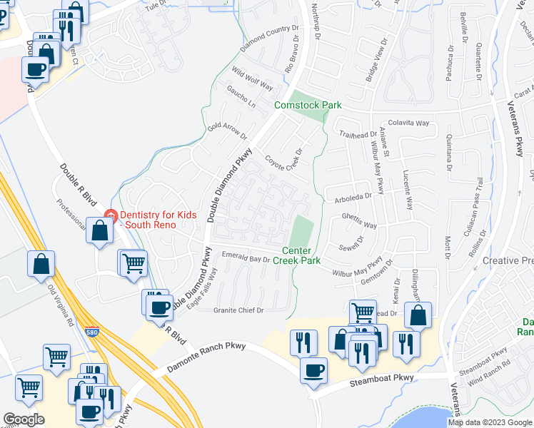 map of restaurants, bars, coffee shops, grocery stores, and more near 10434 Chadwell Drive in Reno
