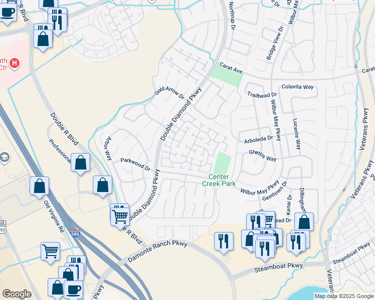 map of restaurants, bars, coffee shops, grocery stores, and more near 10441 Chadwell Drive in Reno