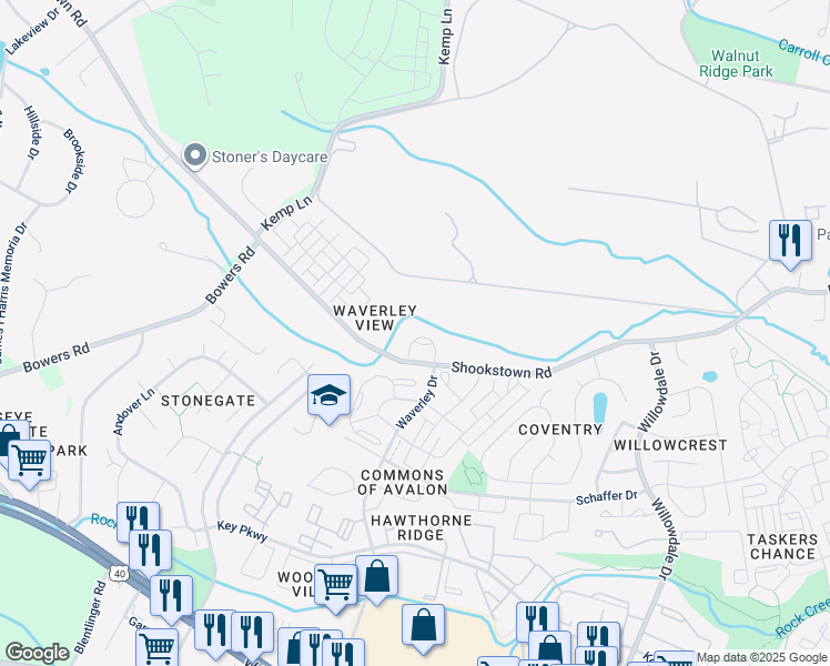 map of restaurants, bars, coffee shops, grocery stores, and more near 738 Tatum Court in Frederick