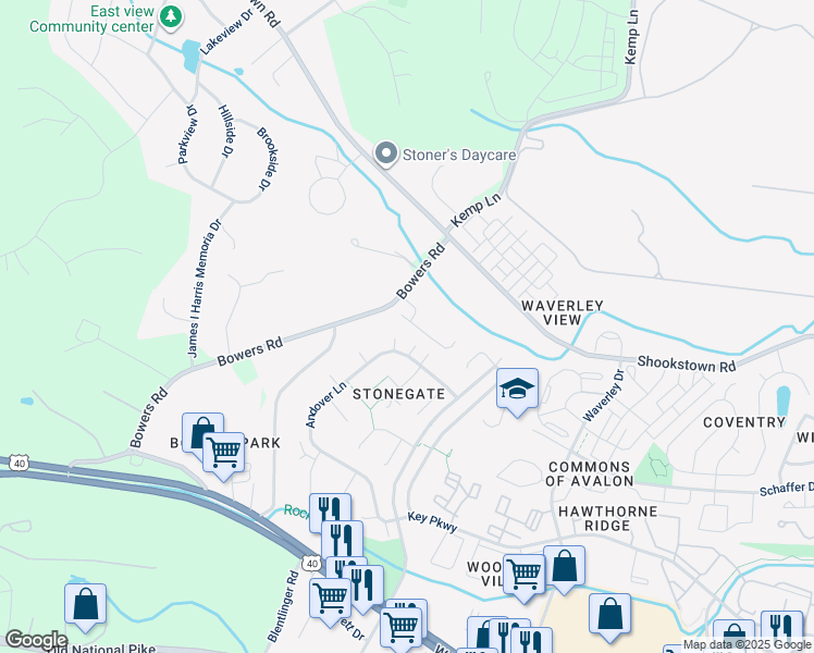 map of restaurants, bars, coffee shops, grocery stores, and more near 210 Shannonbrook Lane in Frederick