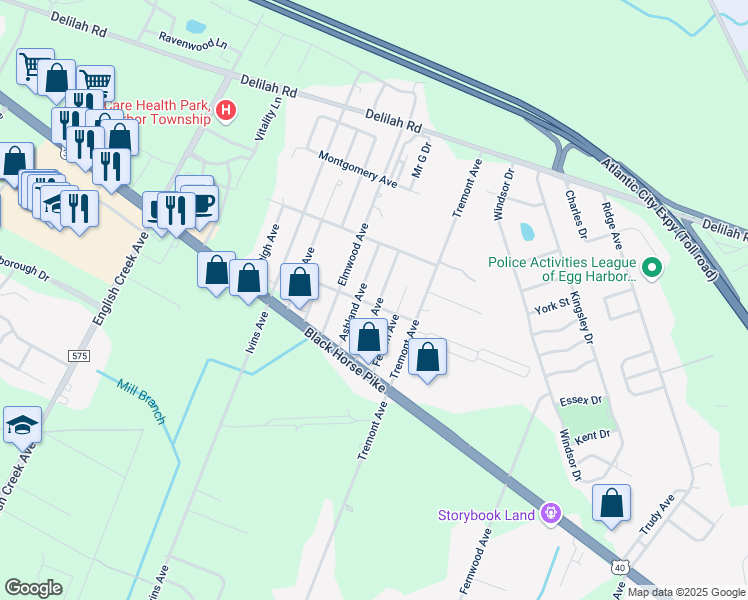 map of restaurants, bars, coffee shops, grocery stores, and more near 22 Mount Vernon Avenue in Egg Harbor Township