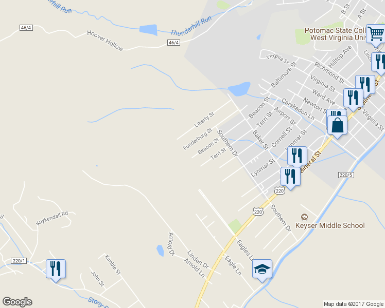 map of restaurants, bars, coffee shops, grocery stores, and more near 1580 Beacon Street in Keyser