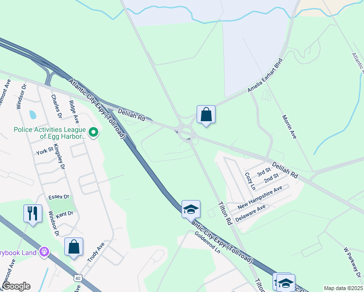 map of restaurants, bars, coffee shops, grocery stores, and more near 2501 Tilton Road in Egg Harbor Township
