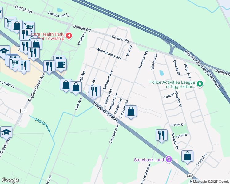 map of restaurants, bars, coffee shops, grocery stores, and more near 22 Mount Vernon Avenue in Egg Harbor Township