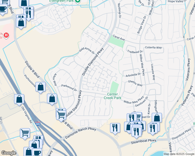 map of restaurants, bars, coffee shops, grocery stores, and more near 10441 Chadwell Drive in Reno