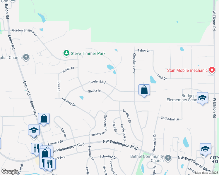 map of restaurants, bars, coffee shops, grocery stores, and more near 617 Beeler Boulevard in Hamilton