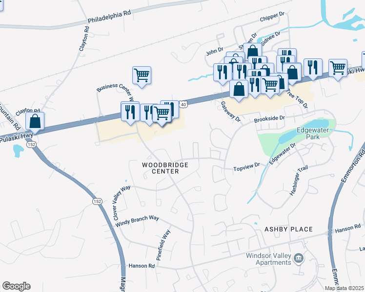 map of restaurants, bars, coffee shops, grocery stores, and more near 903 Cedar Crest Court in Edgewood