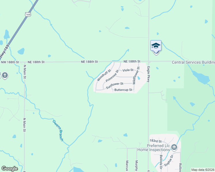 map of restaurants, bars, coffee shops, grocery stores, and more near 18518 Indigo Street in Smithville