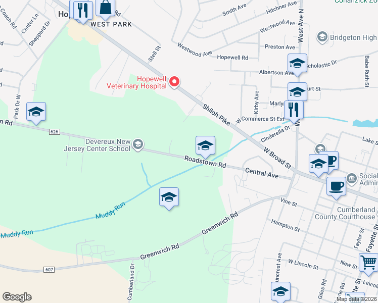 map of restaurants, bars, coffee shops, grocery stores, and more near 5 Gressman Lane in Bridgeton