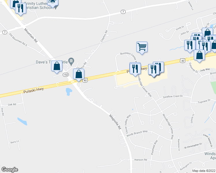 map of restaurants, bars, coffee shops, grocery stores, and more near 1307 Goldmeadow 1319 Way in Edgewood
