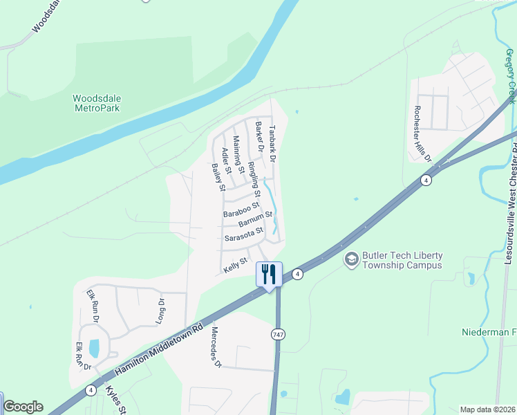 map of restaurants, bars, coffee shops, grocery stores, and more near 182 Jerome Street in Butler County
