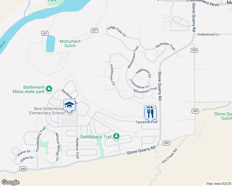 map of restaurants, bars, coffee shops, grocery stores, and more near 33 Lupine Lane in Parachute