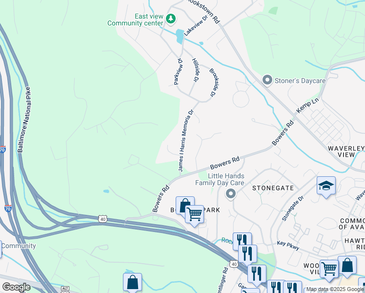 map of restaurants, bars, coffee shops, grocery stores, and more near Memorial Drive in Emmitsburg
