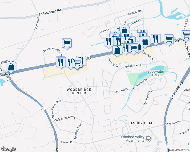 map of restaurants, bars, coffee shops, grocery stores, and more near 905 Swallow Crest Court in Edgewood