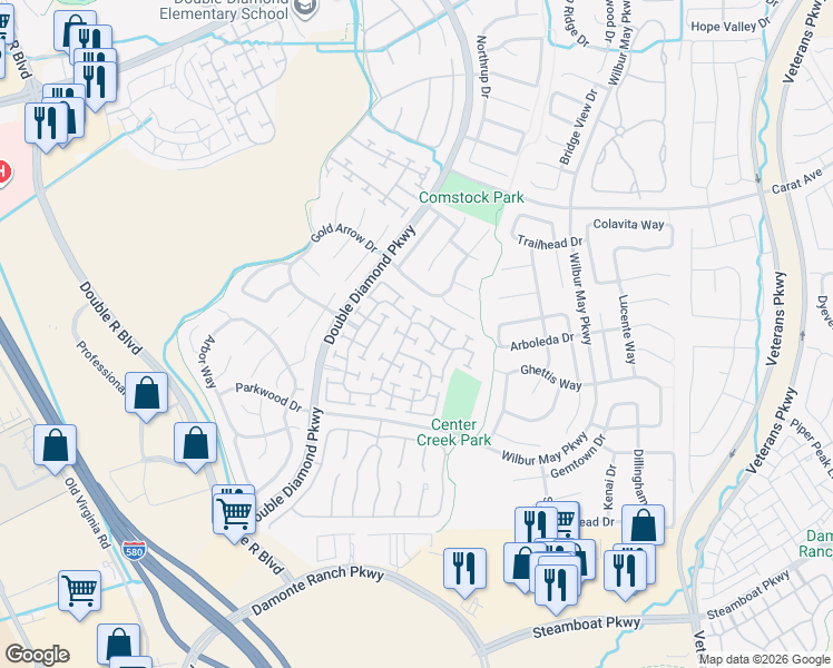map of restaurants, bars, coffee shops, grocery stores, and more near 1651 Iron Mountain Drive in Reno