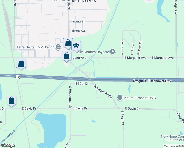map of restaurants, bars, coffee shops, grocery stores, and more near 2890 Sidenbender Road in Terre Haute