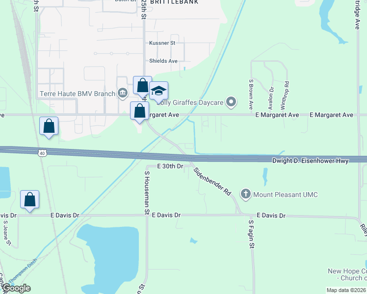 map of restaurants, bars, coffee shops, grocery stores, and more near 2890 Sidenbender Road in Terre Haute