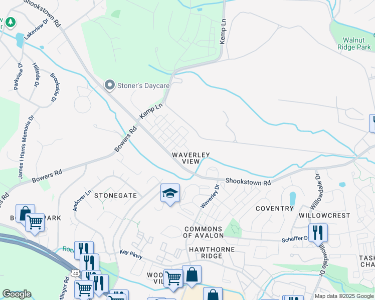 map of restaurants, bars, coffee shops, grocery stores, and more near 1622 Blacksmith Way in Frederick