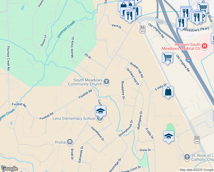 map of restaurants, bars, coffee shops, grocery stores, and more near 900 Foothill Road in Reno