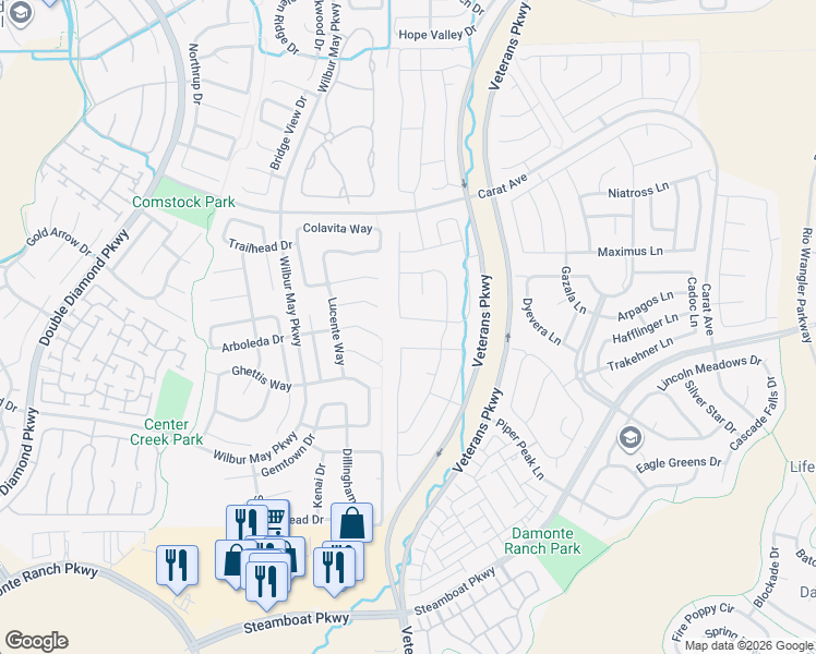 map of restaurants, bars, coffee shops, grocery stores, and more near 1828 Palacia Point Drive in Reno