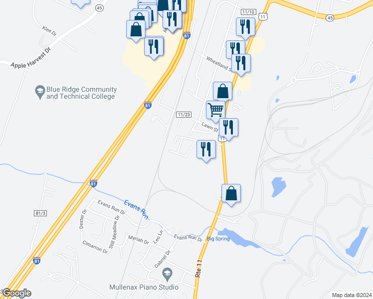 map of restaurants, bars, coffee shops, grocery stores, and more near 48 Argon Drive in Martinsburg