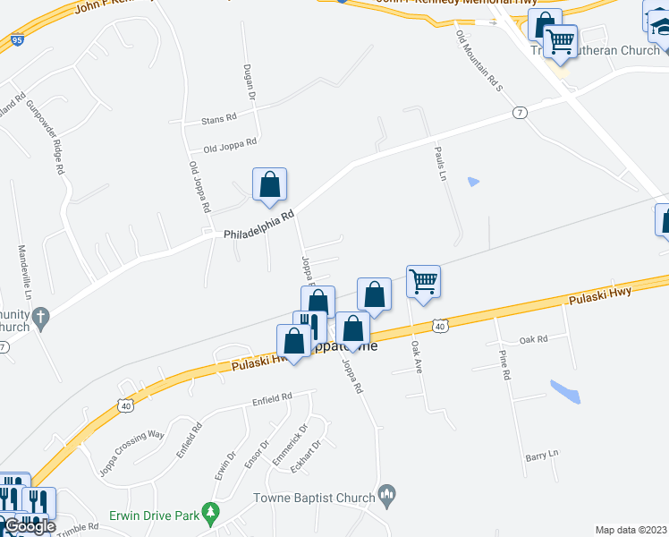 map of restaurants, bars, coffee shops, grocery stores, and more near 606 Baumgardner Road in Harford County