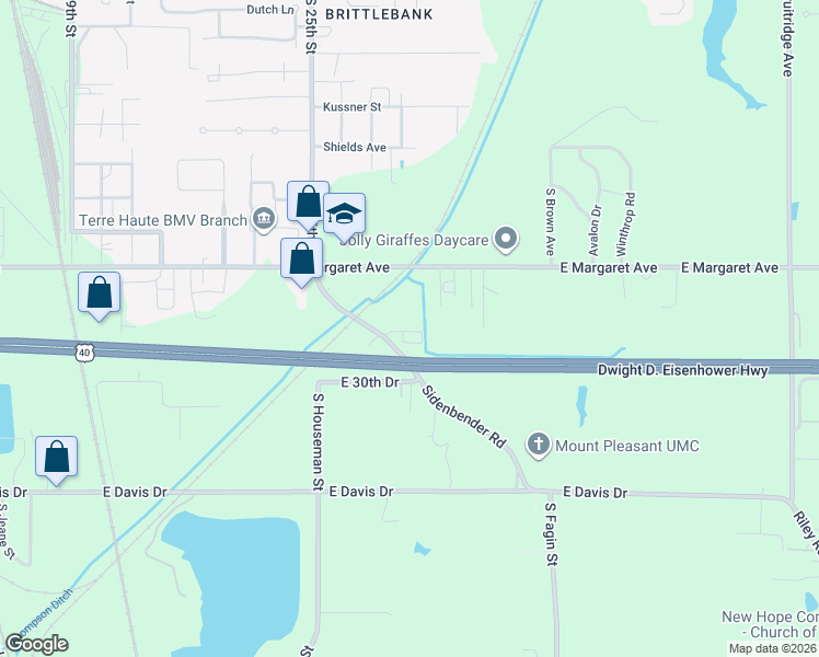 map of restaurants, bars, coffee shops, grocery stores, and more near 2890 Sidenbender Road in Terre Haute