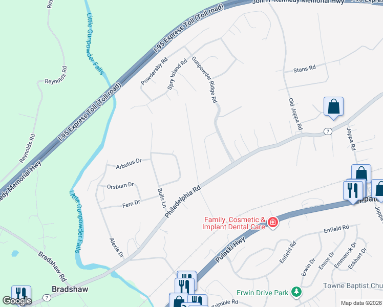 map of restaurants, bars, coffee shops, grocery stores, and more near 1506 Mandeville Lane in Harford County