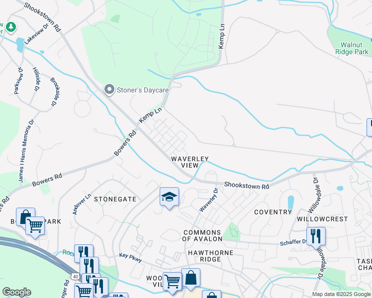 map of restaurants, bars, coffee shops, grocery stores, and more near 1622 Blacksmith Way in Frederick