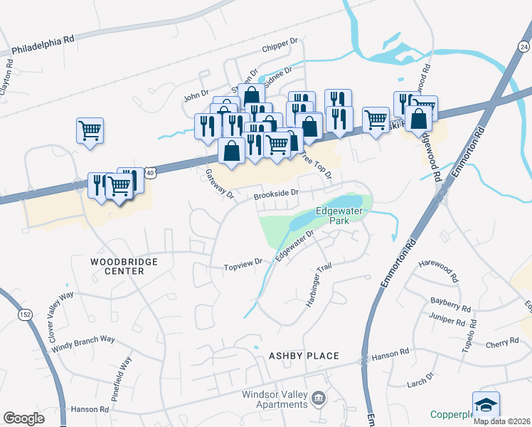 map of restaurants, bars, coffee shops, grocery stores, and more near 1807 Eloise Lane in Edgewood
