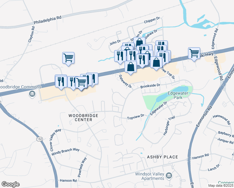 map of restaurants, bars, coffee shops, grocery stores, and more near 1749 Crimson Tree Way in Edgewood