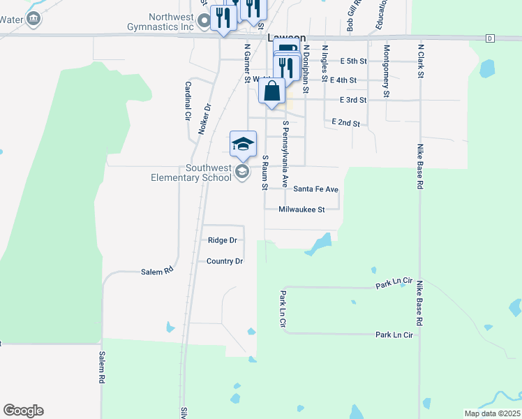 map of restaurants, bars, coffee shops, grocery stores, and more near 258 South Raum Street in Lawson