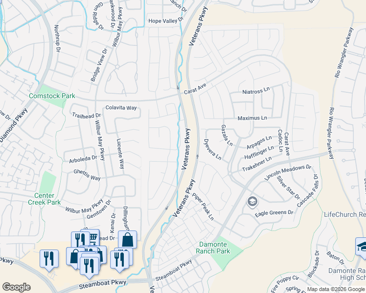 map of restaurants, bars, coffee shops, grocery stores, and more near 10175 Mesa Cortona Drive in Reno