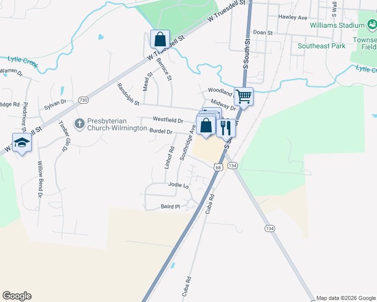 map of restaurants, bars, coffee shops, grocery stores, and more near 1117 South South Street in Wilmington
