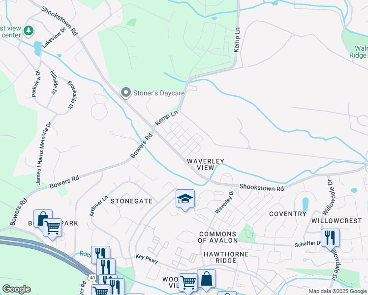 map of restaurants, bars, coffee shops, grocery stores, and more near 711 Iron Forge Road in Frederick