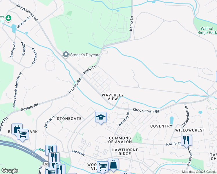 map of restaurants, bars, coffee shops, grocery stores, and more near 1631 Blacksmith Way in Frederick