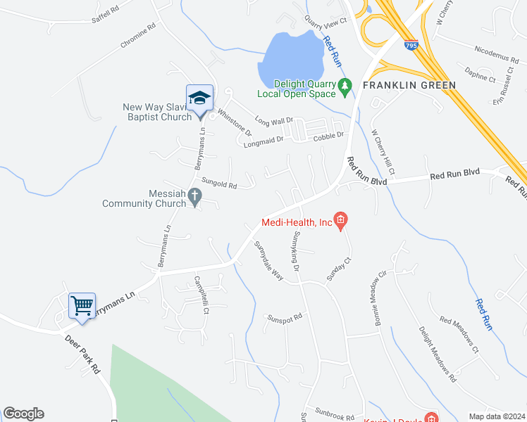 map of restaurants, bars, coffee shops, grocery stores, and more near 608 Church Road in Reisterstown