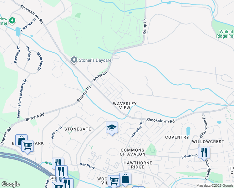 map of restaurants, bars, coffee shops, grocery stores, and more near 718 Iron Forge Road in Frederick