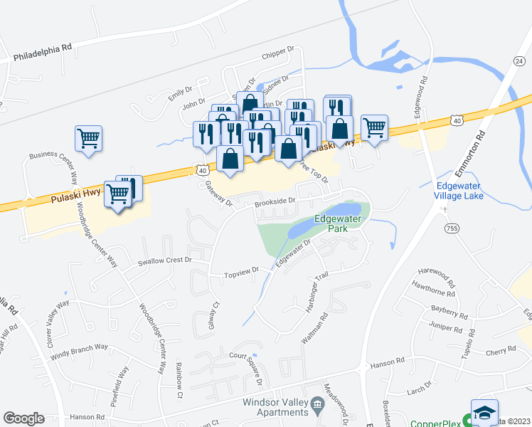 map of restaurants, bars, coffee shops, grocery stores, and more near 1832 Eloise Lane in Edgewood