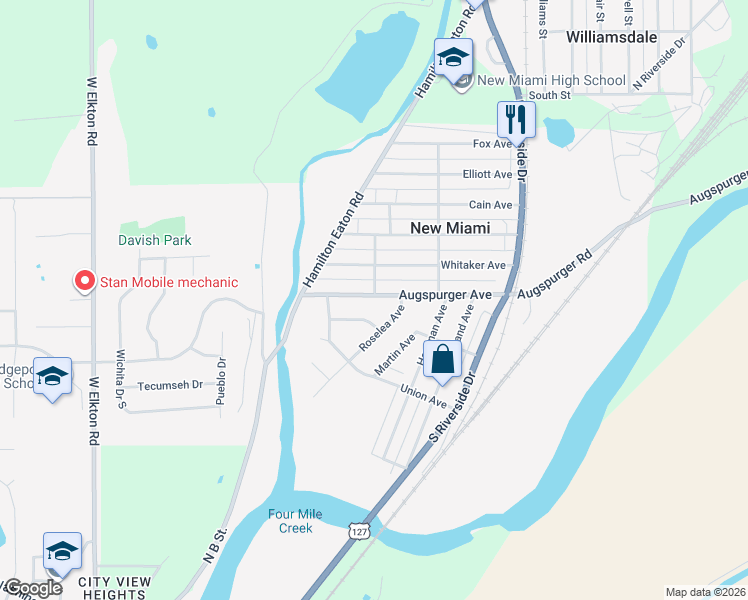 map of restaurants, bars, coffee shops, grocery stores, and more near 149 Augspurger Avenue in Hamilton
