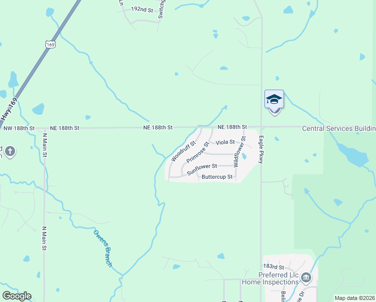 map of restaurants, bars, coffee shops, grocery stores, and more near 18613 Primrose Street in Smithville