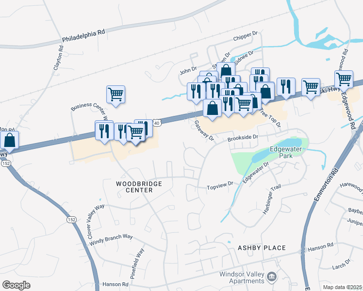 map of restaurants, bars, coffee shops, grocery stores, and more near 1002 Crimson Tree Way in Edgewood
