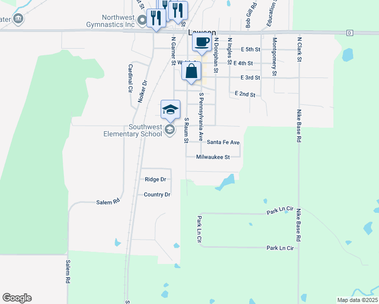 map of restaurants, bars, coffee shops, grocery stores, and more near 258 South Raum Street in Lawson