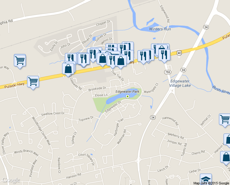 map of restaurants, bars, coffee shops, grocery stores, and more near 1865 Brookside Dr in Edgewood