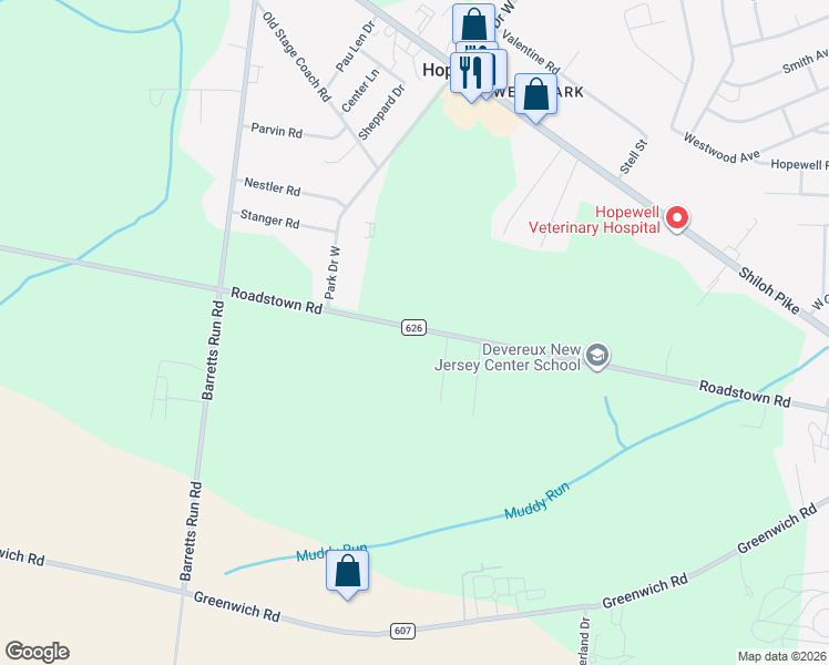 map of restaurants, bars, coffee shops, grocery stores, and more near 258 Roadstown Road in Bridgeton